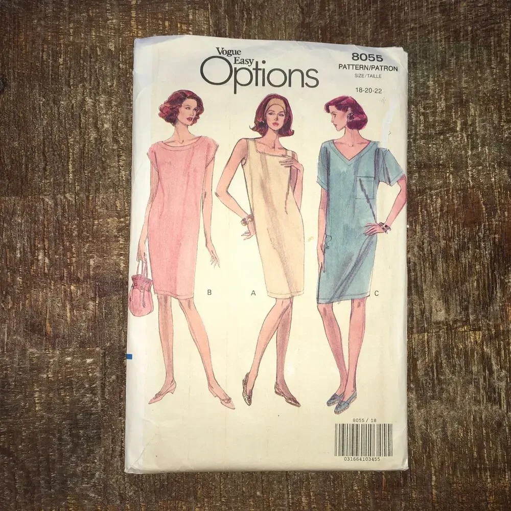 Vogue Sewing Pattern 8055 Shift Dress Minimalist Office Career Retro 18-22 UNCUT